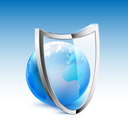 Shield on planet earth. Concept of global protection against coronavirus. Vector illustration.のイラスト素材