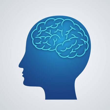Human body brain icon silhouette on blue background. Illustration vector.のイラスト素材