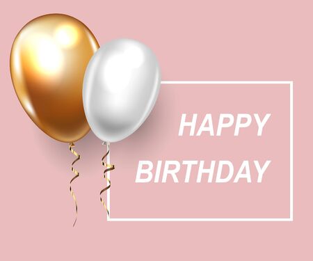 Golden and white Balloon for Birthday on pink background. Vector illustration.のイラスト素材