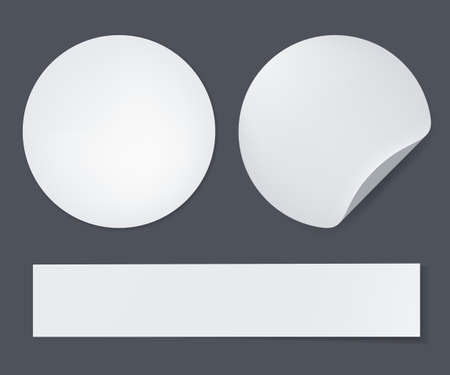 Blank white stickers straightened and with folded corner on dark background. Vector illustration.のイラスト素材