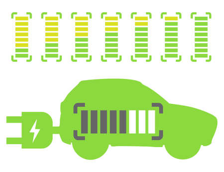 Icon Electric car at charger station on white background. Ð¡oncept Eco transport. Illustration vector.のイラスト素材