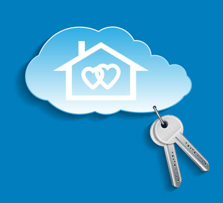 Concept of lovers and your own Private House in the Cloud with the Keys. Vector illustration.のイラスト素材