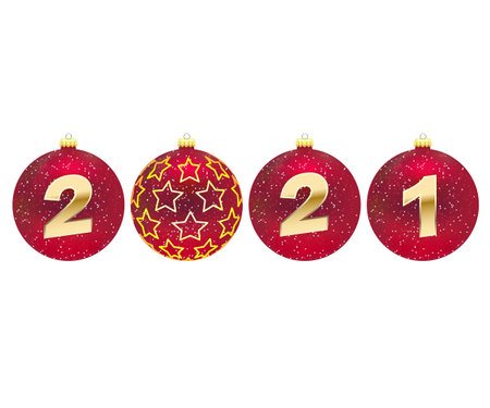Red Christmas balls with 2021 New year on white background. Vector illustrationのイラスト素材