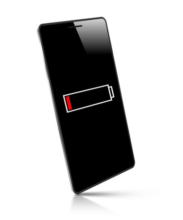 Realistic Smartphone and battery level on screen on white. 3D Illustration, vectorのイラスト素材