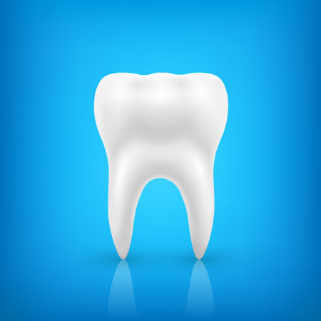 Healthy Tooth, concept of dental examination, dental health and hygiene on blue background. 3d illustration, vectorのイラスト素材