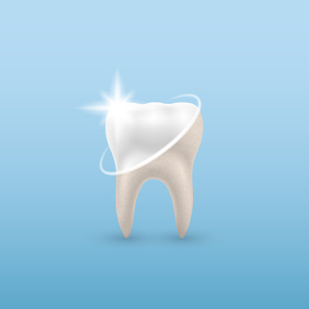 Ð¡oncept Healthy Tooth, of dental examination, dental health and hygiene on blue background. 3d illustration, vectorのイラスト素材