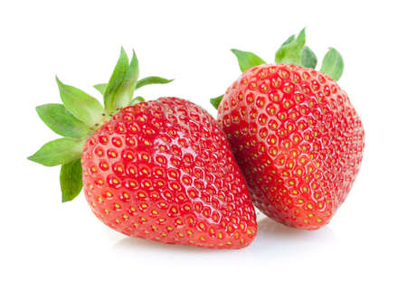 Two Ripe strawberry on white background close upの写真素材