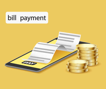 Paying an invoice using a mobile phone and receiving money. Business Concept Online banking payment technology. Vector illustrationのイラスト素材
