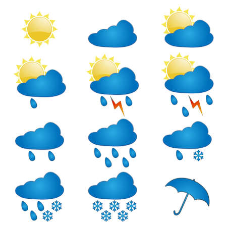 Set of icons on a theme weather. Set icons for messages, banners, web design. Vector illustration.のイラスト素材