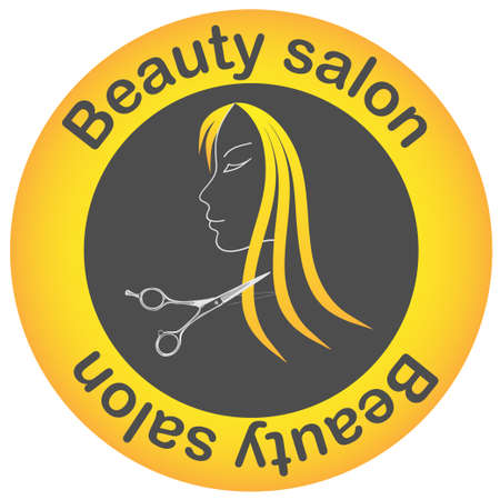 banner sign Woman haircut with scissors, icon for beauty salon, advertising, print. Vector illustration.のイラスト素材