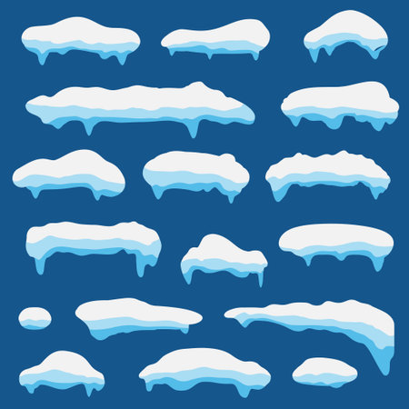 Snow caps for Winter decoration. Cartoon Snowy icon design on blue background. Vector Illustrationのイラスト素材