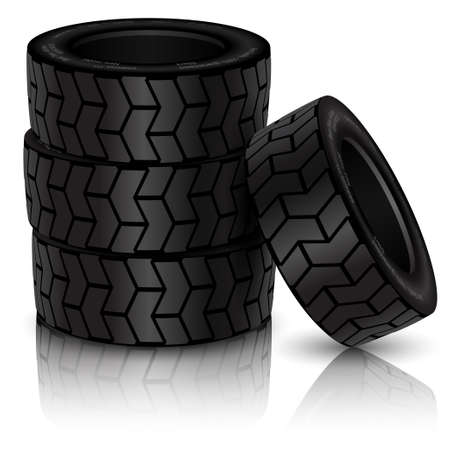 Automobile rubber whell. Black Realistic Car tire for suv isolated on white background. 3D Illustration Vector.のイラスト素材