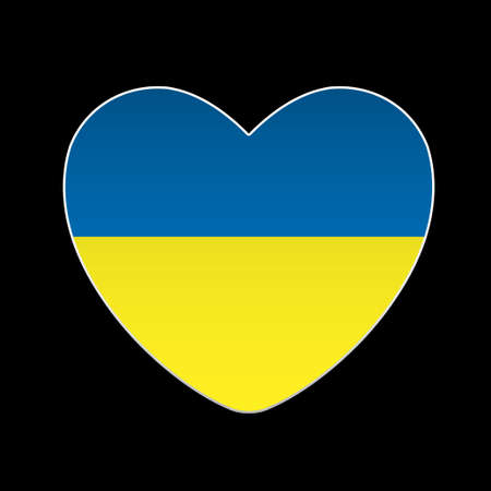 Icon symbol of the heart of Ukraine, in the form of a flag on a black background. Vector. Illustration.のイラスト素材