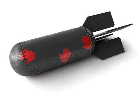 3D dark air bomb model with shadow laying on white backgroundの写真素材