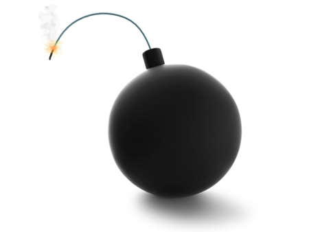 Stylized bomb with burning fuse on white background の写真素材