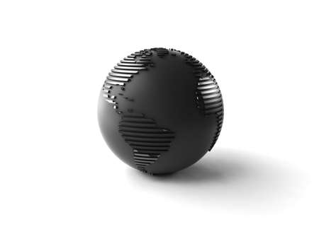 Dark 3d globe with relief of continents on white backgroundの写真素材