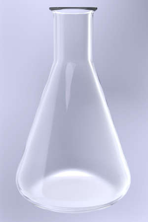 One empty glass chemical laboratory retort on light gray backgroundの写真素材