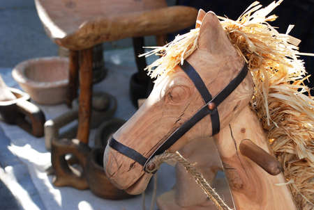 Head of wooden toy horseの写真素材
