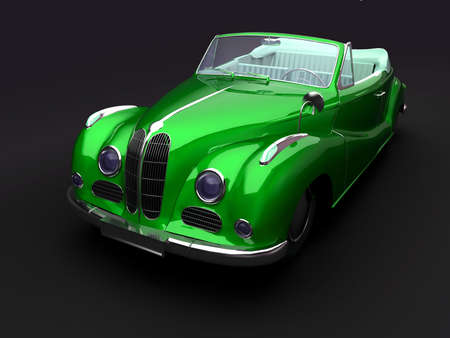Vintage green car on dark backgroundの写真素材