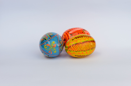 Colorful handmade easter eggs isolated on a white