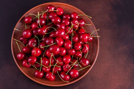 Sweet fresh organic cherry background close-upの写真素材