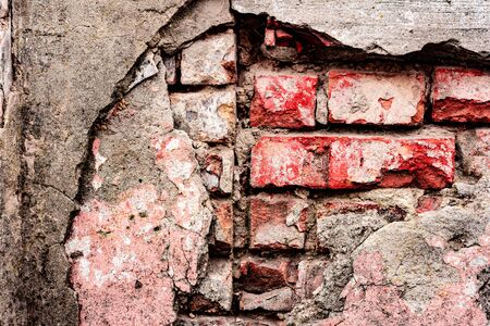 Texture, brick, wall, it can be used as a background. Brick texture with scratches and cracksの写真素材