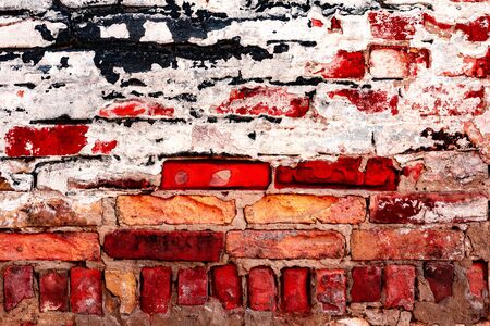 Texture, brick, wall, it can be used as a background. Brick texture with scratches and cracksの写真素材