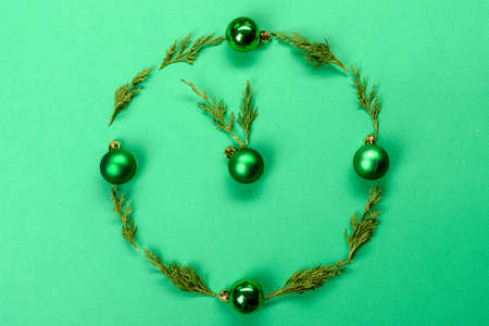 Christmas bright colored decorative background with New Year decorations with a copy space for text or designの写真素材