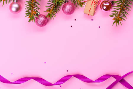 Christmas bright colored decorative background with New Year decorations with a copy space for text...