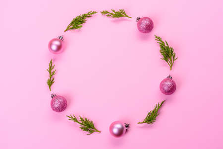 Christmas bright colored decorative background with New Year decorations with a copy space for text or designの写真素材