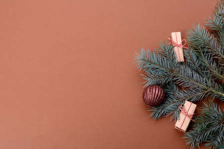 Christmas bright colored decorative background with New Year decorations with a copy space for text...