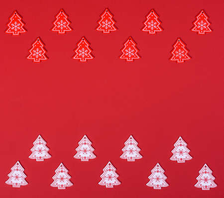 Christmas composition. Red and white decor elements that are used to decorate the Christmas tree. Winter, New Year's conceptの写真素材