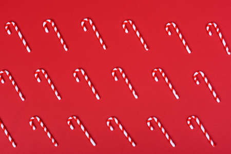 Christmas composition. Red and white decor elements that are used to decorate the Christmas tree....