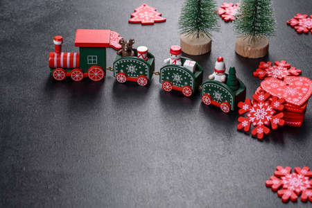 Christmas composition. Red and white decor elements that are used to decorate the Christmas tree. Winter, New Year's conceptの写真素材