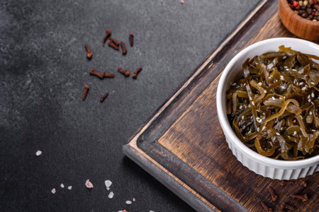 Tasty fresh sea cabbage ready to eat. Healthy Vegetarian Food with Iodine Contentの写真素材