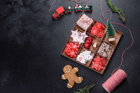 Christmas decorations for Christmas trees and gingerbread. Preparing for Christmas and the New Yearの写真素材