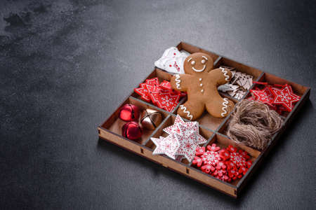 Christmas decorations for Christmas trees and gingerbread. Preparing for Christmas and the New Yearの写真素材