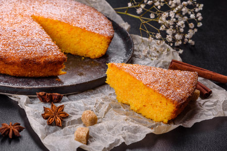 Sweet Homemade Thanksgiving Pumpkin Pie Ready to Eatの写真素材