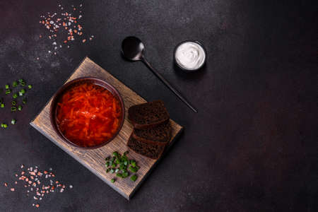 Borscht - traditional Ukraine soup made of beetroot, tomato, cabbage, carrot and beef