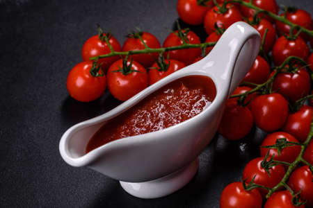 Tomato Sauce on a vintage background as detailed close-up shotの写真素材