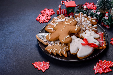 Christmas gingerbread. Delicious gingerbread cookies with honey, ginger and cinnamon. Winter...