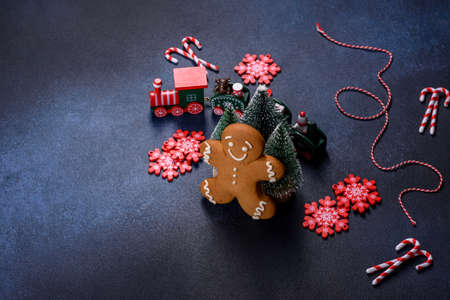 Christmas gingerbread. Delicious gingerbread cookies with honey, ginger and cinnamon. Winter...