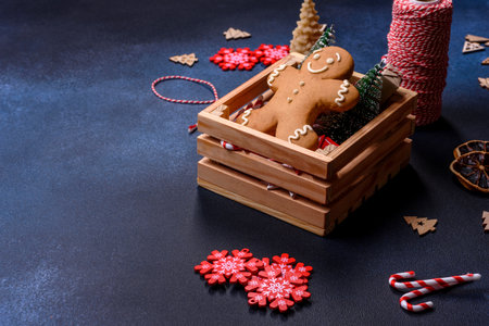 Christmas background with decorations. New Year symbol - decorative fir tree