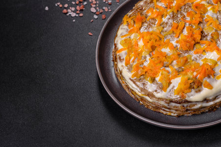 Liver cake with meat and egg, healthy protein food, rustic style
