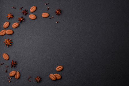 Delicious chocolate cookies with nuts on a black ceramic plate on a dark concrete backgroundの写真素材