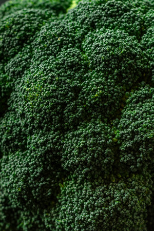 Raw fresh broccoli on a black home kitchen table. Cooking vegan foodの写真素材