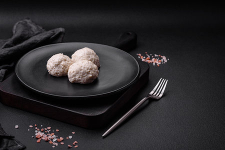 Delicious healthy steamed chicken cutlets or minced meatballs. diet food dish