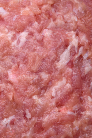 Raw minced beef, pork or chicken meat with salt, spices and herbs on a dark concrete background