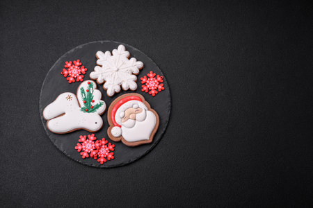christmas gingerbread. Delicious gingerbread cookies with honey, ginger and cinnamon. winter compositionの写真素材