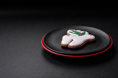 A beautiful Christmas composition consisting of ceramic plates, gingerbread and other elements of...